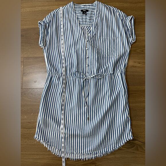 Revolve PAIGE Haidee Blue And White Stripe Drawstring Raw Hem Dress Size Medium - Picture 10 of 12